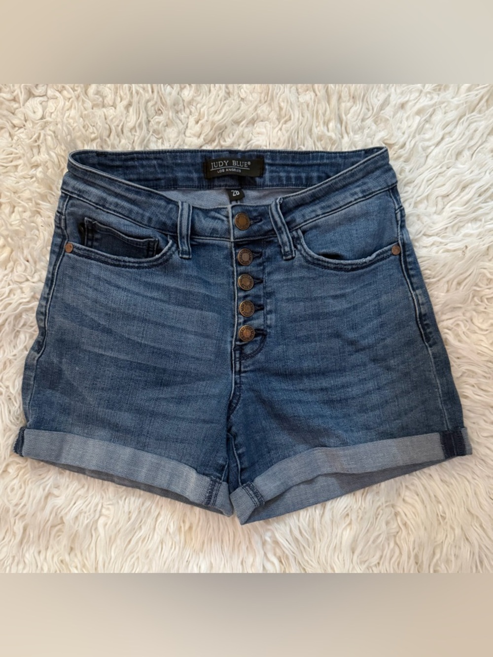 Judy Blue Medium Blue High-Rise Button Fly Cuffed Denim Shorts